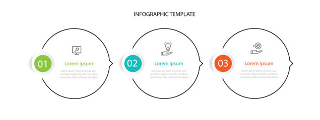 3 step process infographic template with circle concept and icons suitable for business information and web presentation