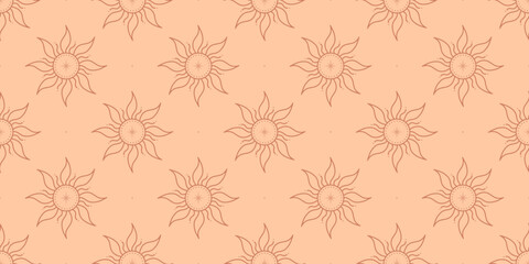 Wall Mural - vector bohemian seamless pattern with sun,star and sunburst.boho linear emblems in trendy minimalist
