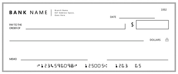 Wall Mural - empty money cheque. bank check. check book template with pattern and blank fields. currency payment 