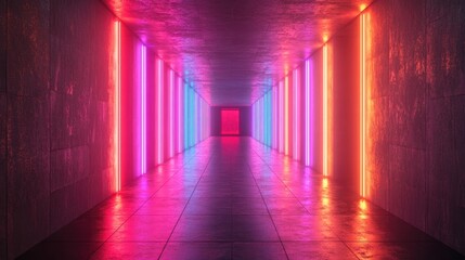 Wall Mural - Neon Lights Corridor