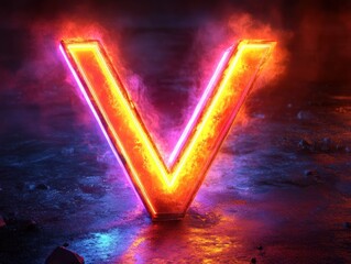 Sticker - Neon Letter V with Smoke and Reflections