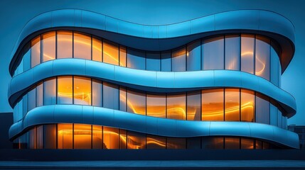 Poster - Curved Building with Illuminated Windows