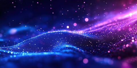 Wall Mural - abstract digital art featuring glowing pink and purple waves of light with dotted textures, perfect 