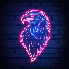 Sticker - Neon eagle head on brick wall.