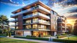 © sawaratch - Modern and luxurious apartment building with sleek design and pristine surroundings, luxurious, modern, clean