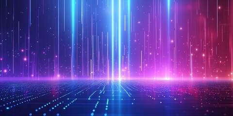 Wall Mural - purple and blue gradient lights arranged in vertical lines with glowing dots, creating an abstract f