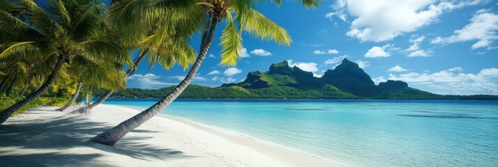 Coconut tree with leaf at sandy beach with sea