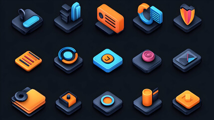 Colorful Isometric 3D Icon Set for User Interface Design -  Perfect for App Development and Website Design