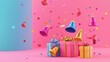 © fotofabrika - Colorful celebration with festive gifts and bells surrounded by confetti in a vibrant setting