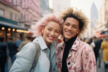 Trendy Best Friends Hugging and Smiling Together