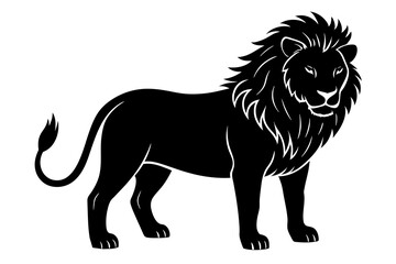 Wall Mural - Hand drawn lion in a minimal linocut style. 4k silhouette black color vector art illustration