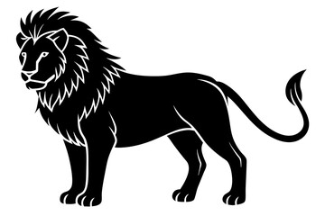 Poster - Hand drawn lion in a minimal linocut style. 4k silhouette black color vector art illustration