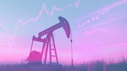 Wall Mural - Concept of financial forecasting in energy trading with oil pump and data charts