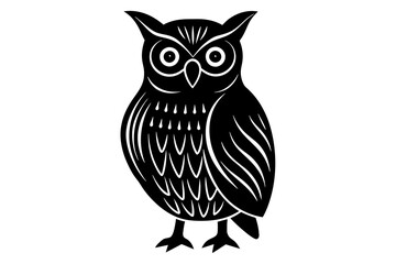 Wall Mural - Hand drawn owl in a minimal linocut style. 4k silhouette black color vector art illustration