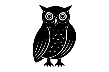 Wall Mural - Hand drawn owl in a minimal linocut style. 4k silhouette black color vector art illustration