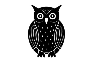 Wall Mural - Hand drawn owl in a minimal linocut style. 4k silhouette black color vector art illustration