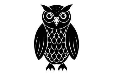 Wall Mural - Hand drawn owl in a minimal linocut style. 4k silhouette black color vector art illustration