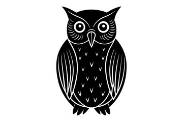 Wall Mural - Hand drawn owl in a minimal linocut style. 4k silhouette black color vector art illustration