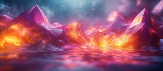 Poster - Abstract Mountain Landscape with Glowing Fire