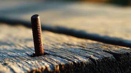 Close-up of Rusty Nail in Old Wood