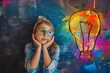 © Andrei - A young girl next to a light bulb. She is thinking about solving the problem