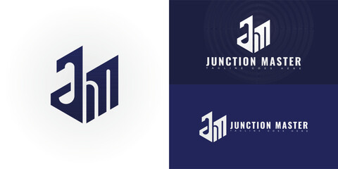 Wall Mural - modern vector initial letter jm or mj logo in blue color isolated on multiple background colors. the