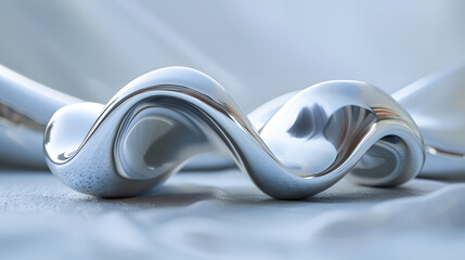 3D render of fluid metal shapes, twisted silver and shiny chrome, isolated on white background, in the style of close
