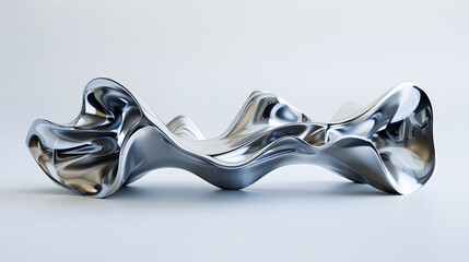 3D render of fluid metal shapes, twisted silver and shiny chrome, isolated on white background, in the style of close