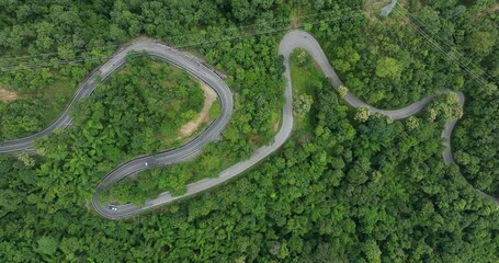 Wall Mural - Road No. 1095, Pai, Mae Hong Son, Chiang Mai Province Thailand, in The Rainy Season Aerial Top View 4k video