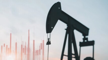 Wall Mural - Financial forecasting in energy trading with oil rig and data visualization