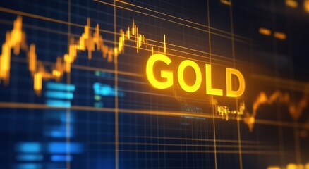 Wall Mural - Financial growth concept with stock market graph and gold bars visualization