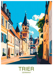 Wall Mural - Trier Germany Poster Illustration Travel Print Decor Gift Paper Canvas Wall Retro Art