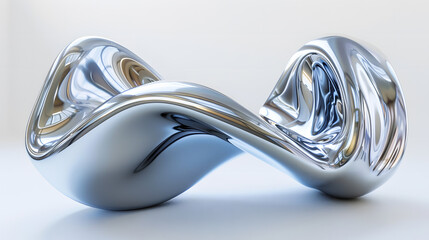 3D render of fluid metal shapes, twisted silver and shiny chrome, isolated on white background, in the style of close
