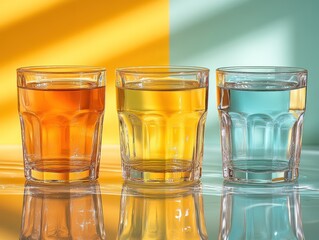 Sticker - Three Glasses with Different Beverages on a Colored Background