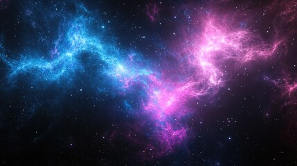 Wall Mural - Vibrant galaxy with abstract stars set against a black backdrop Fantasy fractal design in shades of blue and pink Digital artwork featuring 3D rendering techniques