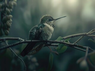 Wall Mural - hummingbird perched on branch