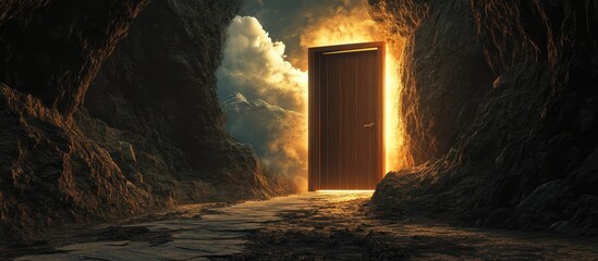 Wall Mural - Conceptual artwork featuring surreal doors exploring themes of way and choice through 3D illustration and mystery elements