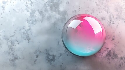 A Shiny, Pink and Blue Sphere on a Textured Gray Surface