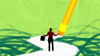 © master1305 - Businessman facing giant pencil erasing chaos, symbolizing help, solution and clarity in navigating challenges through strategic guidance. Contemporary art collage. Concept of business, consulting
