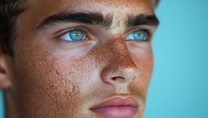 Canvas Print - Closeup Portrait of a Young Man with Blue Eyes