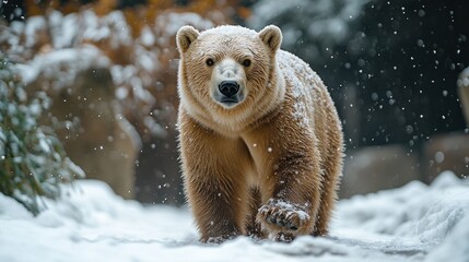 Canvas Print - Majestic Grizzly Bear Walking Through Snowy Forest