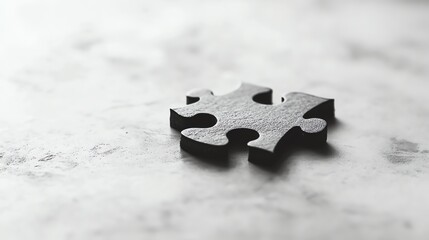 A single black puzzle piece on a white surface.