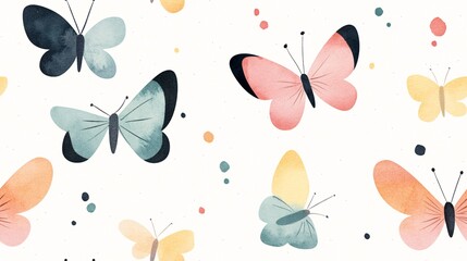 Watercolor Butterfly Seamless Pattern: A delicate and whimsical pattern featuring colorful butterflies in watercolor style, perfect for adding a touch of nature and charm to any project.  