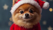 © Miljan Živković - Adorable pomeranian in Santa outfit with Xmas decorations studio shot
