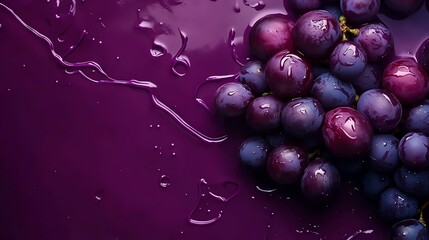 Wall Mural - A close-up of grapes and juice on a purple surface.