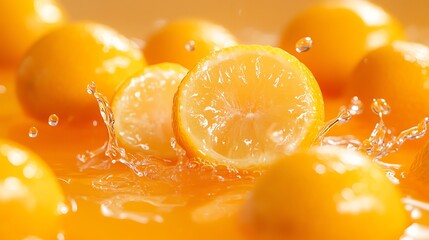 Wall Mural - lemons and orange juice splashing in a bowl.