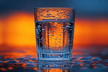 Wall Mural - Glass of Sparkling Water at Sunset