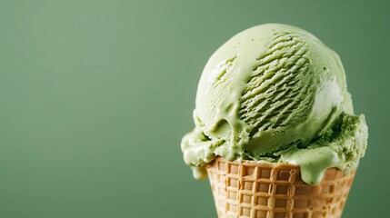 Sticker - A scoop of green tea ice cream in a waffle cone.