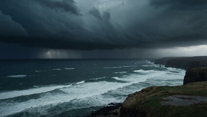 Sticker - A lone ghostly figure looks out over a stormy sea from a cliff.