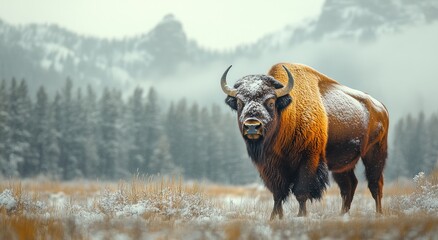 Canvas Print - Bison in Snowy Landscape